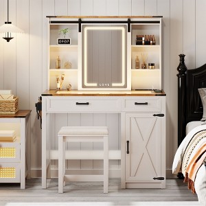 Fredees Makeup Vanity With Sliding LED Mirror and Outlets - 1 of 4