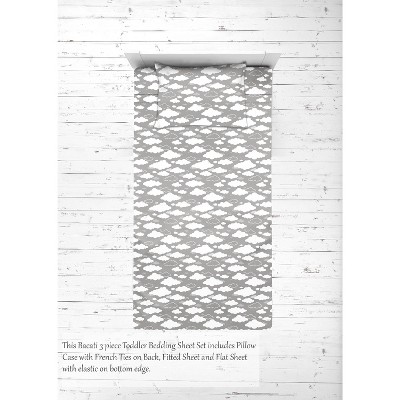 Bacati - Clouds in the City White Gray 3 pc Toddler Bedding Sheet Set