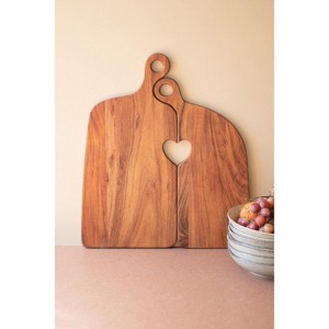Rustic Wooden Cutting Boards with Heart 0.65" Tall – Set of 2 by Kalalou - 1 of 4