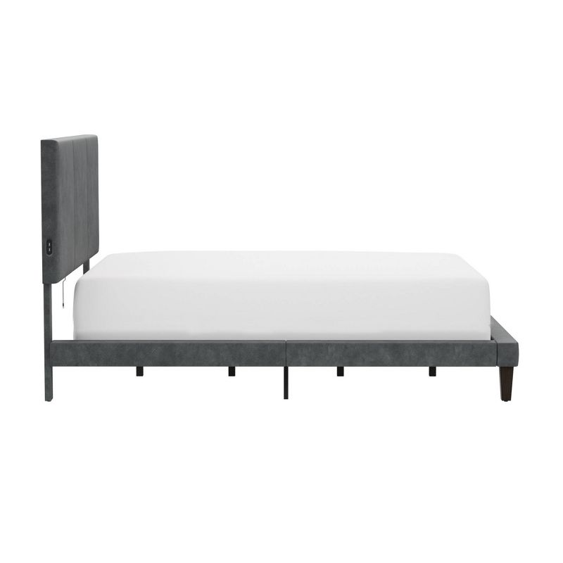 Muellen Upholstered Platform Bed with 2 Dual USB Ports Graphite Gray Vinyl - Hillsdale Furniture, 6 of 16