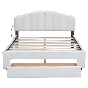 Queen Size Bed With Storage Drawers Headboard USB Port Easy Assembly Teddy Fleece Platform Queen Bed Frames Upholstered Platform Bed Frame For Bedroom - 1 of 4