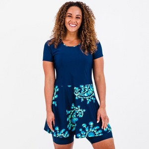 Calypsa Women's Short Sleeve Vintage UPF 50+ Swim Dress - 1 of 4
