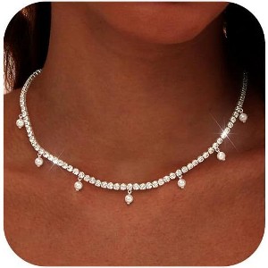 Butterfly Tennis Choker Necklace for Women, 14K Gold Plated 3mm Zirconia Chain - 1 of 4