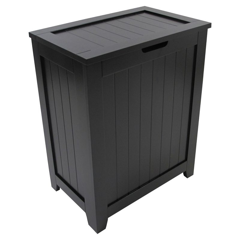 Redmon 18'' x 11.25'' x 23.25'' Contemporary Country Wainscot Style Wooden Clothes Hamper for Bedroom, Bathroom, and Laundry Room, Black, 2 of 7