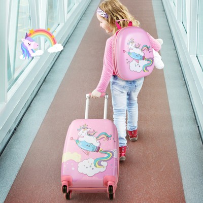 Infans 2PC Kids Carry On Luggage Set 12" Backpack and 18" Rolling Suitcase for Travel