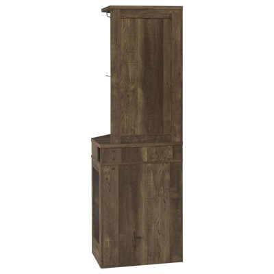 Rustic Oak Corner Bar Cabinet with Mirrored Back and Glass Shelf