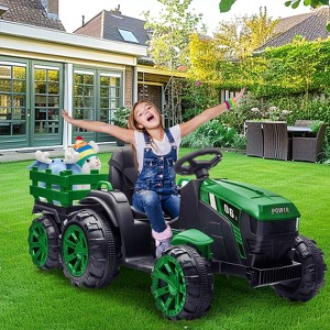 12V Kids Ride On Tractor Toys with Trailer, Kids Electric Vehicles Toy Tractor with Remote Control, 35W Dual Motors Ride on Cars with 6 Wheels, Kids Ride On Toys for Boys Girls - 1 of 4