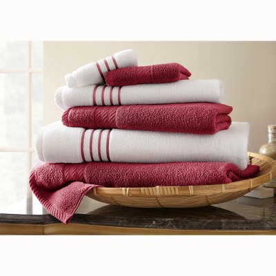 Modern Threads 6 Piece Quick Dry Stripe Towel Set, Rose