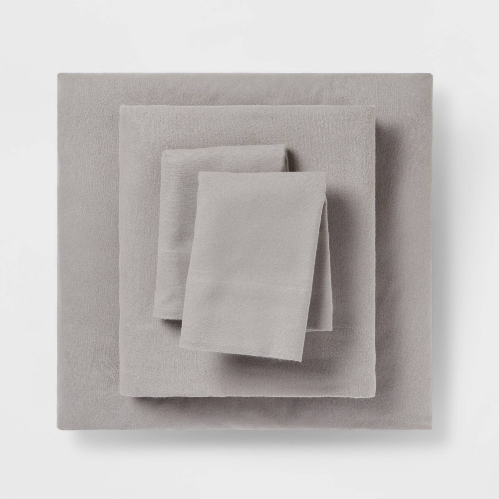 Full Fall Flannel Solid Sheet Set Gray - Threshold