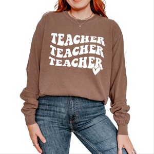 Simply Sage Market Teacher Stacked Wavy Heart Garment Dyed Long Sleeve - 1 of 4