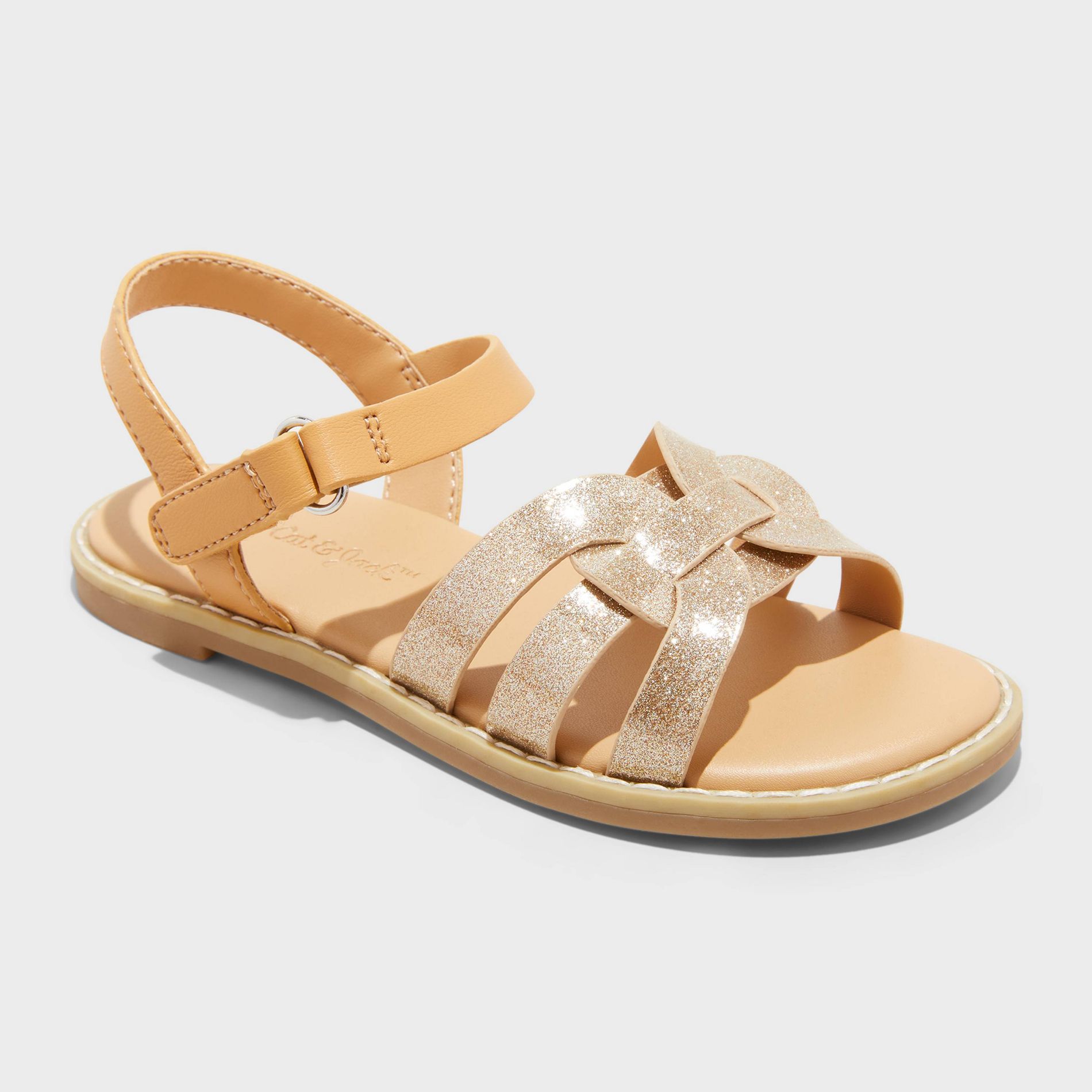Toddler Girls' Everleigh Sandals - Cat & Jack™ Gold 6T: Adjustable Hook and Loop Strap, Open Round Toe, Flexible Outsole