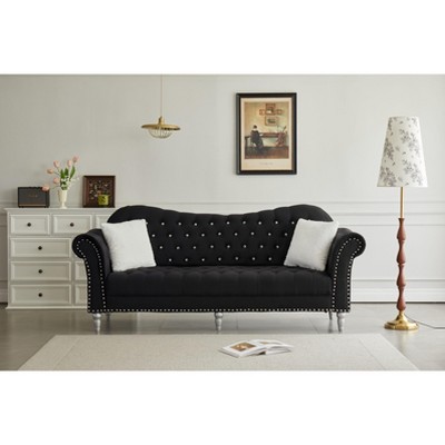 Velvet Rolled Arm Chesterfield Loveseat Sofa with Two Pillow,Tufted for Office Home