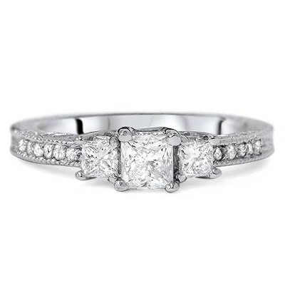 Pompeii3 1/3ct Vintage Three Stone Princess Cut Diamond Engagement Ring ...