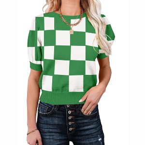 Women's Short Sleeve Sweater Tops 2025 Spring Summer Trendy Crew Neck Casual T Shirts Blouses - 1 of 4