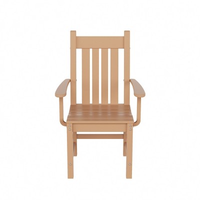 Teak Beige HDPE Outdoor Dining Armchair with Fixed Arms