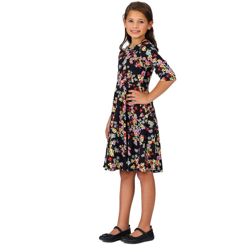 24seven Comfort Apparel Knee Length Floral Print Fit and Flare Girls Dress, 2 of 6