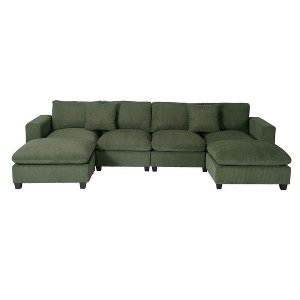 WestinTrends Hearthside 128" Corduroy Modular U-Shaped Sectional Couch and Chaise With USB/Type-C Ports and Side Pockets - 1 of 4