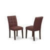 East West Furniture 3 Piece Mid Century Dining Set consists A Wooden Table and 2 Burgundy Faux Leather Mid Century Modern Dining Chairs, Mahogany - 3 of 4