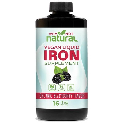 Why Not Natural Liquid Iron Supplement – Vegan, Non-GMO, Sugar-Free Formula for Anemia, with Organic Blackberry Flavor, 16 fl oz