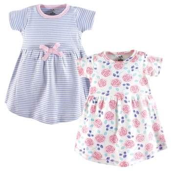 Touched by Nature Baby and Toddler Girl Organic Cotton Short-Sleeve Dresses 2pk, Pink Rose