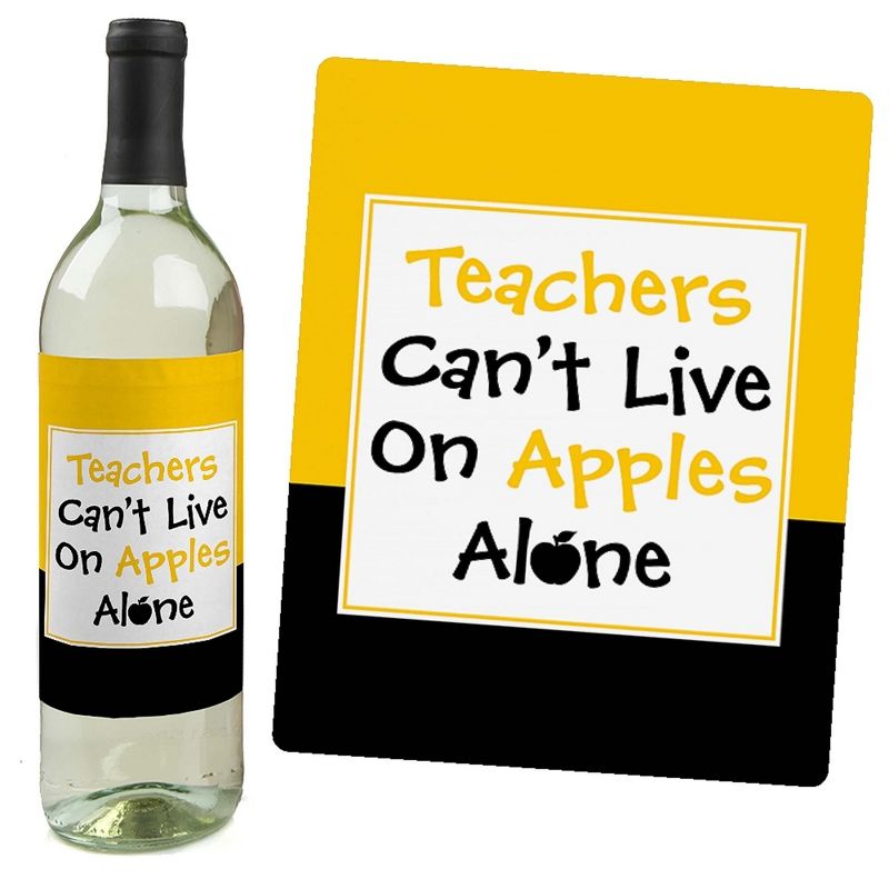 Big Dot of Happiness Best Teacher Gift - Teacher Appreciation First and Last Day of School or Christmas Gift - Wine Bottle Label Stickers - Set of 4, 5 of 9
