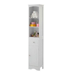 Resenkos Tall Bathroom Cabinet, Freestanding Storage Cabinet with Drawer, MDF Board, Adjustable Shelf, White - 1 of 4