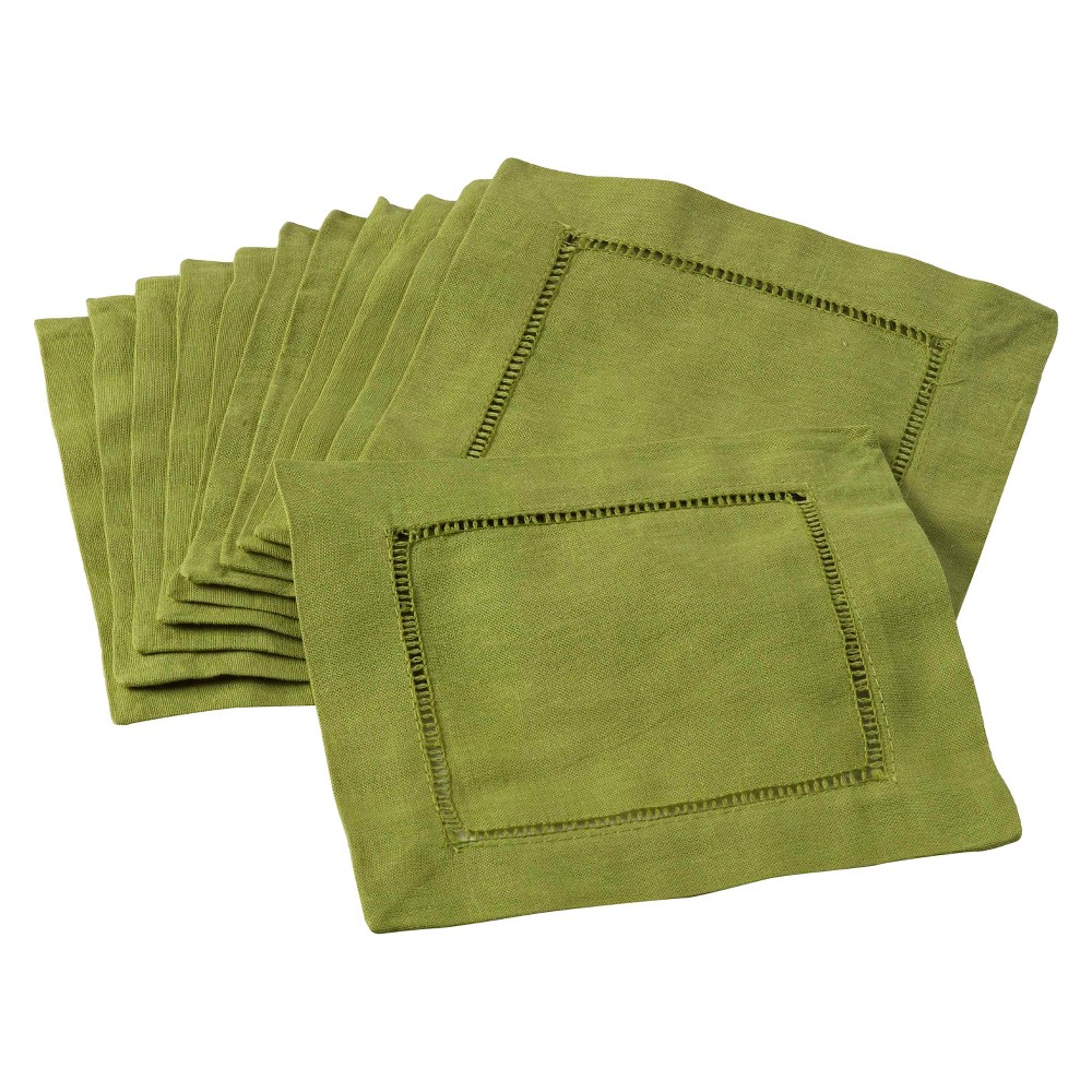 Photos - Other Accessories Hemstitched Cocktail Napkins Lime : Saro Lifestyle, 55 Linen 45 Cotton, Machine Washable, Plain Weave(Set of 12)