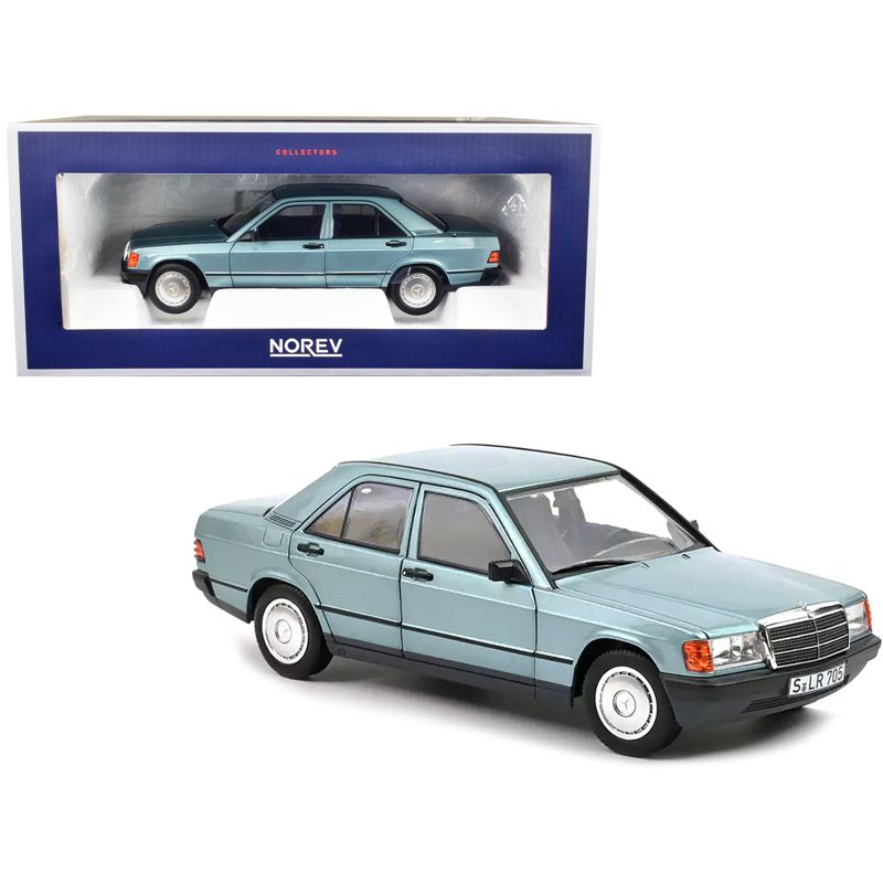 1984 Mercedes-Benz 190 E Light Blue Metallic with Blue Interior 1/18 Diecast Model Car by Norev, 1 of 4