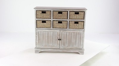 Wood Cabinet with Seagrass Drawers Brown - Olivia & May