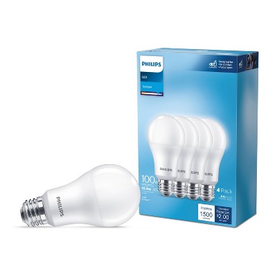 Philips LED 100W Frosted Daylight A19 4P Non-Dim T20: 1500 Lumens, 5000K, E26 Base, 10-Year Life, Damp Location Suitable