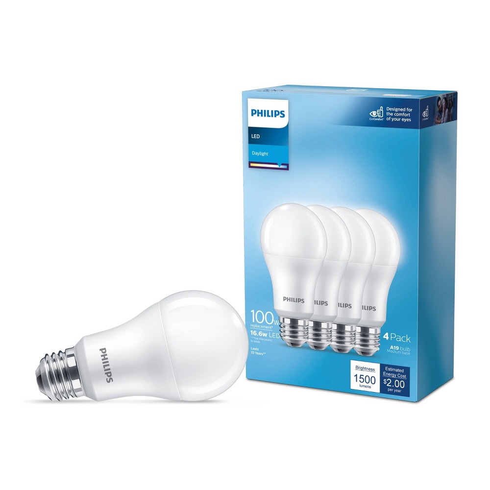 Photos - Light Bulb Philips LED 100W Frosted Daylight A19 4P Non-Dim T20 