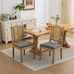 CAVINAS Rattan Back Dining Chairs Set of 2,Matte Linen Kitchen Chairs with High Resilience Foam,Solid Wood Dining Room Chairs for Dining Room,Café - 1 of 4