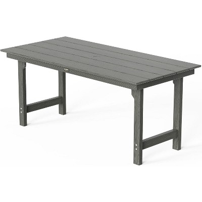 VINGLI 6-Person Outdoor Dining Table, HDPE All-Weather Rectangle Patio Dining Table with Umbrella Hole, Outdoor Patio Table for Garden, Backyard