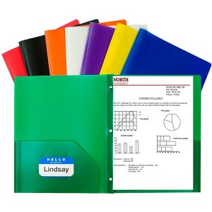 C-Line 2-Pocket Poly Portfolio with Prongs, Assorted Colors, Set of 36 - 1 of 2