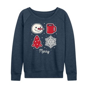 Women's - Instant Message - Merry Christmas Grid Snowman Cocoa Tree Snowflake Lightweight French Terry Slouchy - 1 of 4