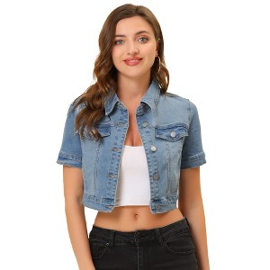 INSPIRE CHIC Women's Casual Short Sleeves Crop Denim Jacket - 1 of 4