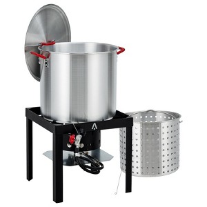 Outdoor Seafood Boil Kit, 11,0000 BTU Aluminum Seafood Boil Pot, Seafood Boil Pot with Strainer Basket, Propane Stove Burner - 1 of 4