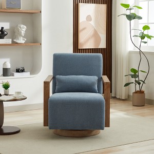 TIRAMISUBEST 30.3"W Swivel Upholstered Accent Chair with Solid Wood Armrests, 360¡ã Comfy Lounge Chair for Bedroom, Living Room, Office(Blue) - 1 of 4