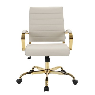Maykoosh 24" White Leather Swivel Office Chair with Gold Metal Frame