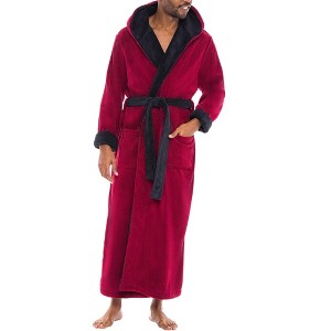 ADR Men's Robe, Plush Fleece Hooded Bathrobe Man, Long Warm Cozy Bath Robe Man - 1 of 4