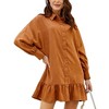 Women's Babydoll Ruffle Hem Shirt Dress Button Up Long Sleeve Collared Mini Dress - 2 of 4