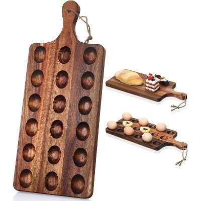 Reversible Wooden Deviled Egg Platter, Charcuterie Board Cutting Board Cheese Serving Tray 17 x 7 Inch, 18 Holes