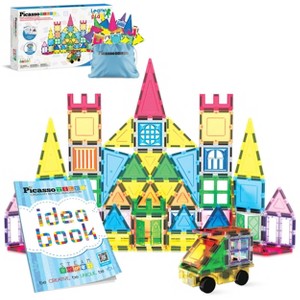 PICASSO-TILES Magnetic Tiles for Kids 101PCS, with Tote Bag and Idea Book Guide Included, STEM Building Blocks Educational Toy - 1 of 4