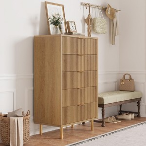 Modern 5 Drawer Dresser for Bedroom with Gold Handle and Large Drawer - 1 of 4