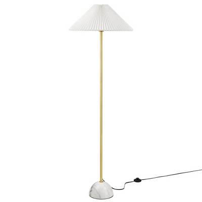 Modway Illusion Floor Lamp – Brass Standing Light with Pleated Fabric Shade and Marble Base, Modern Style