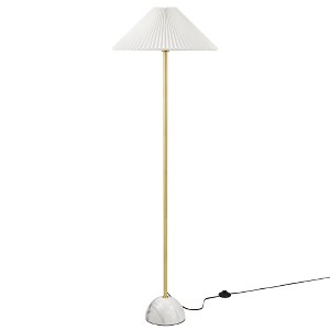 Modway Illusion Floor Lamp – Brass Standing Light with Pleated Fabric Shade and Marble Base, Modern Style - 1 of 4