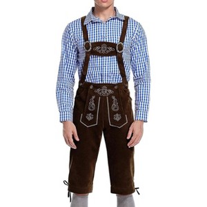 Men's Vintage Suede Embroidered Suspenders Shorts for Costume & Theme Parties - 1 of 4