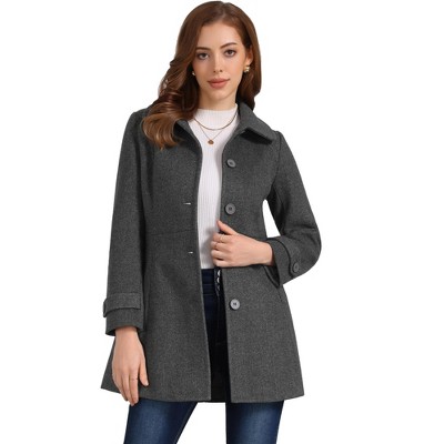 Allegra K Women's Peter Pan Collar Single Breasted Outwear Winter Buttoned Long Coat