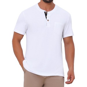 INSPIRE CHIC Men's Casual Summer Short Sleeves Button Basic Henley T-Shirts - 1 of 4