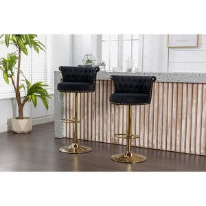 Grungis Velvet Swivel Bar Stools with Footrest Set of 2,Counter Stools with Tufted Back and Adjustable Height,Kitchen Chair for Kitchen Island - 1 of 4